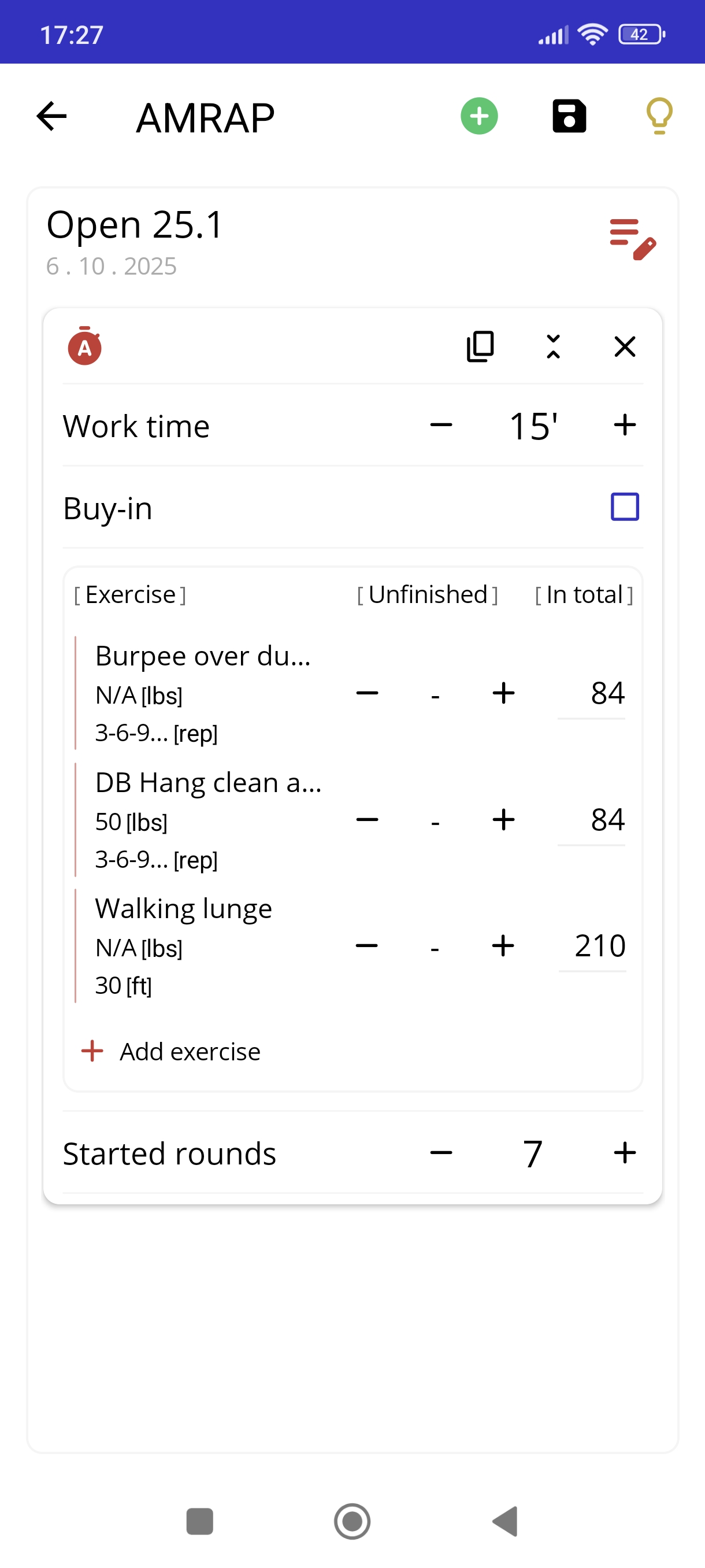 WODeye workout selection and training modes